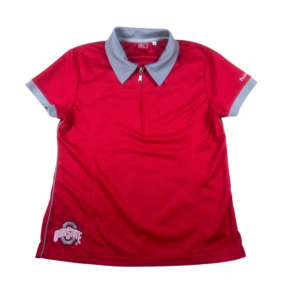Official Team Shop Ohio State Buckeyes Womens Large Red Quarter Zip‎ Polo Shirt
